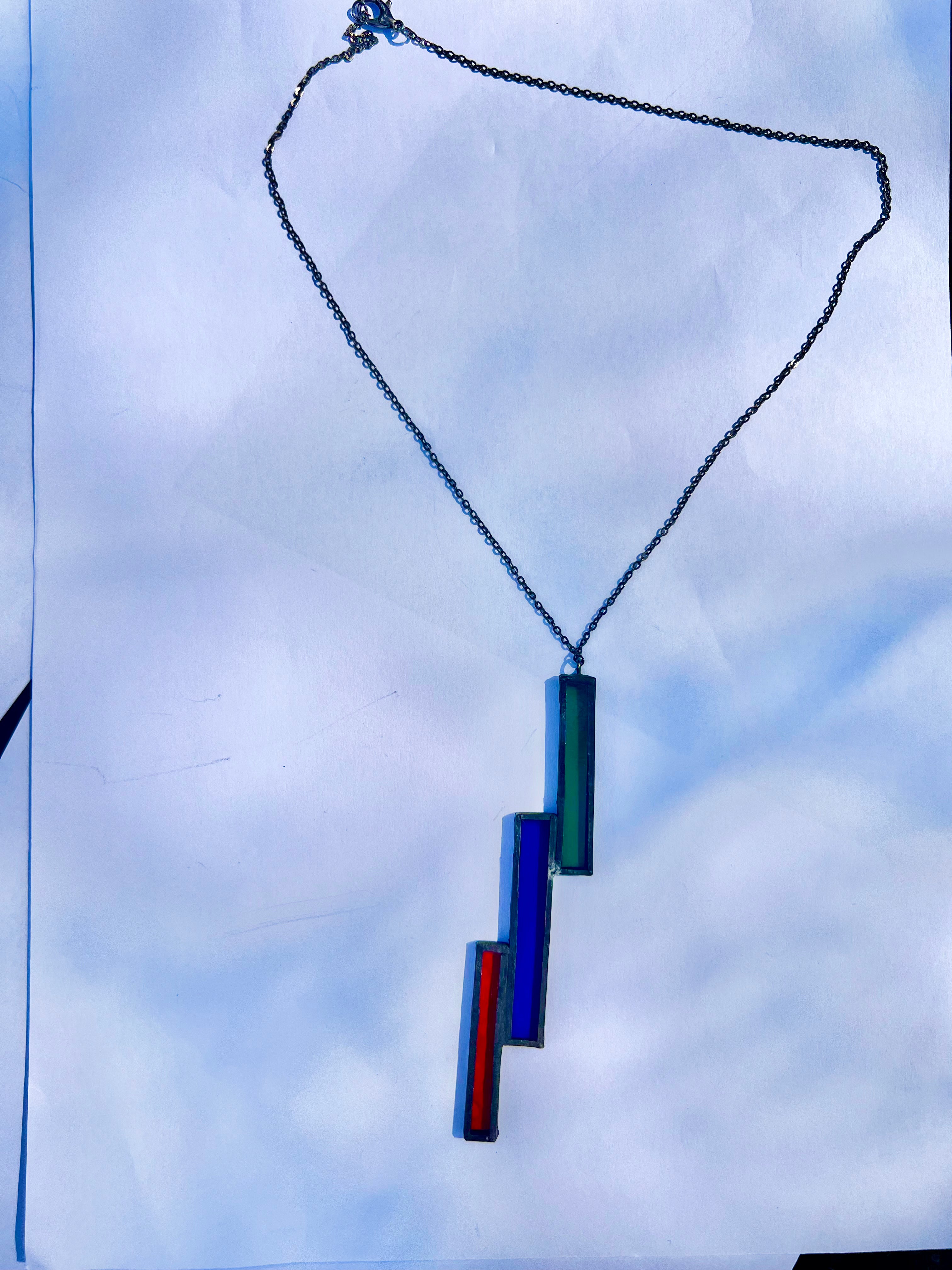 Unisex Trio Necklace – Green, Blue & Red Stained Glass Bars