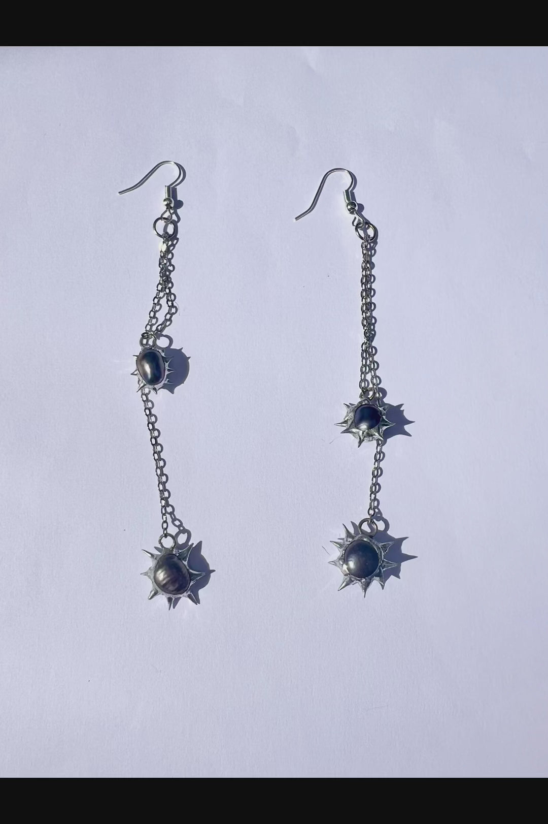 Shadowspike Earrings – Adjustable Dangly Black Pearl with Spikes