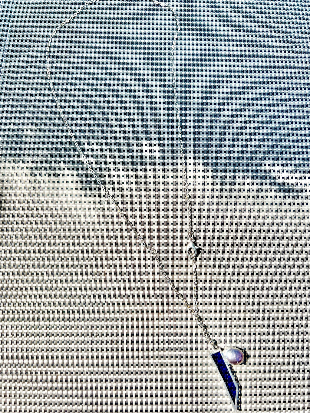 Scorpio Themed Necklace – Navy Stained Glass with Black Freshwater Pearl