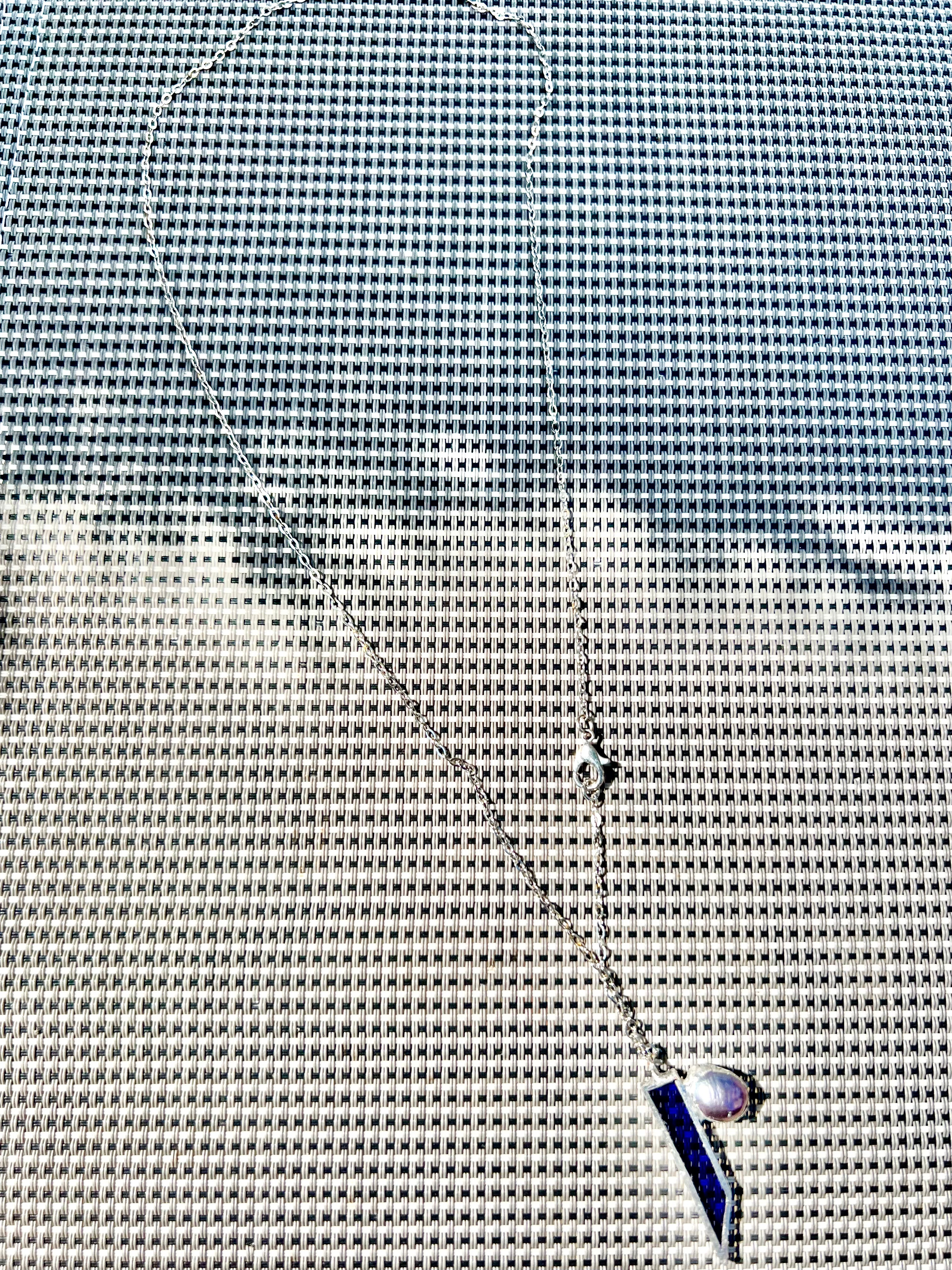 Scorpio Themed Necklace – Navy Stained Glass with Black Freshwater Pearl