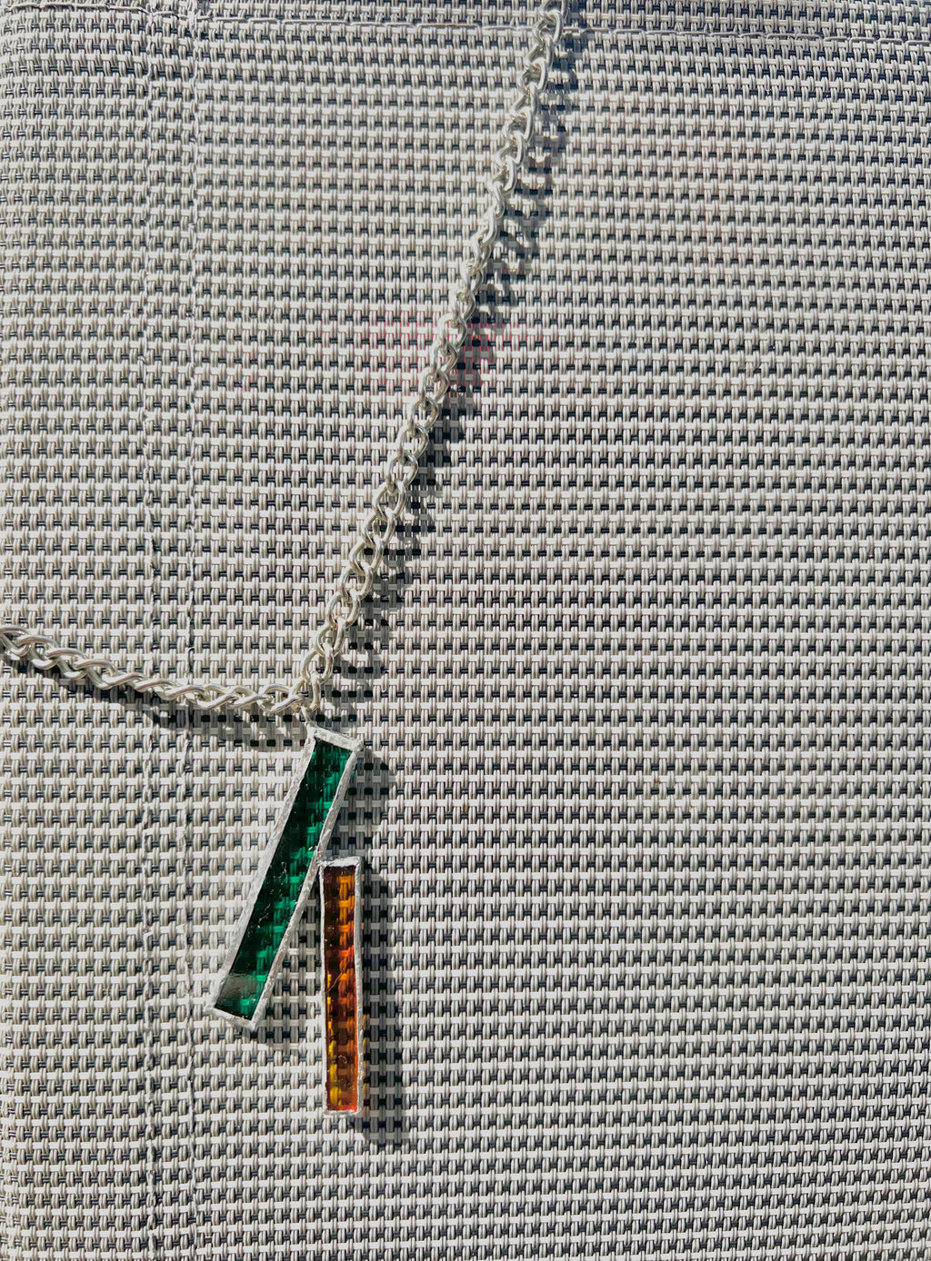 Leo Flame Necklace – Green & Orange Stained Glass on Thick Stainless Steel Chain