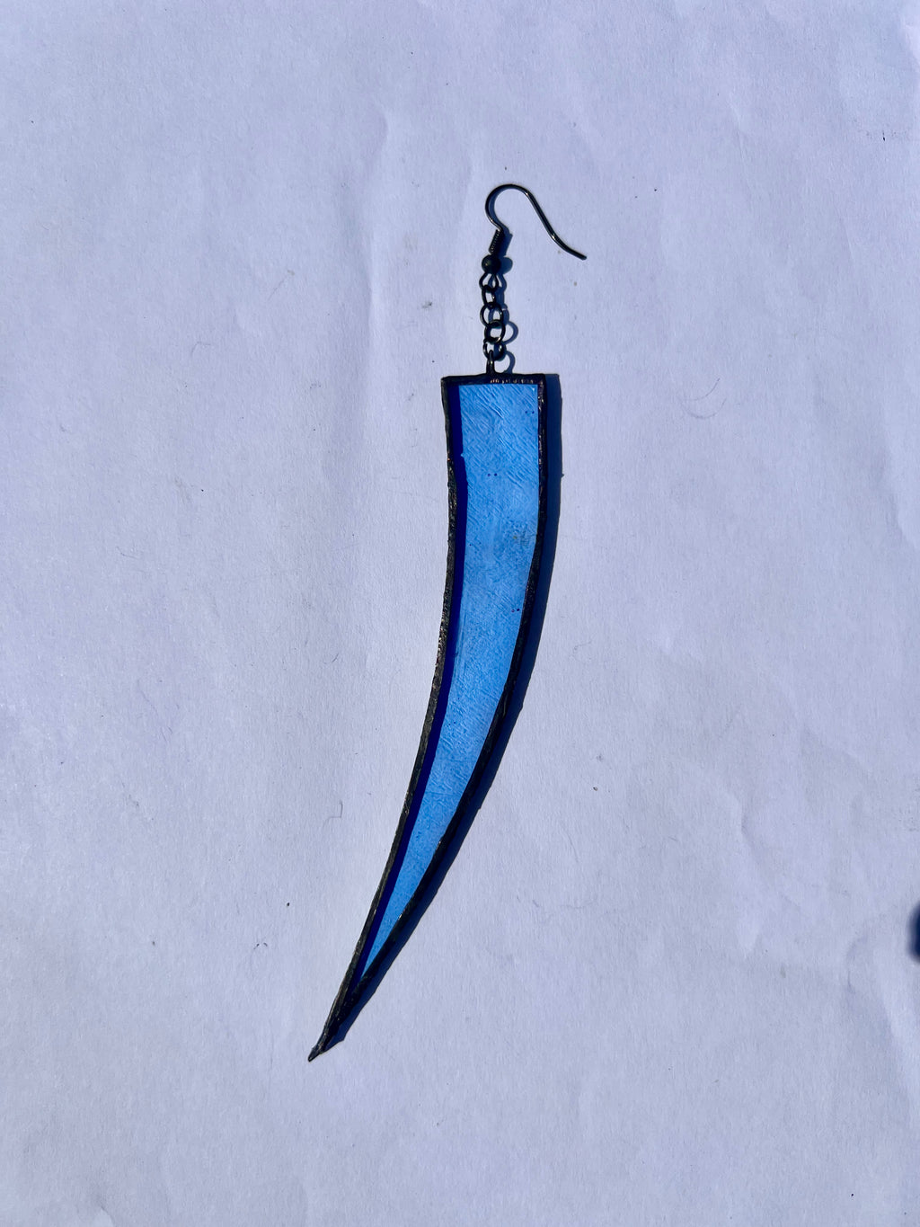 Single Arc Earring – Light Blue Stained Glass with Long Hook