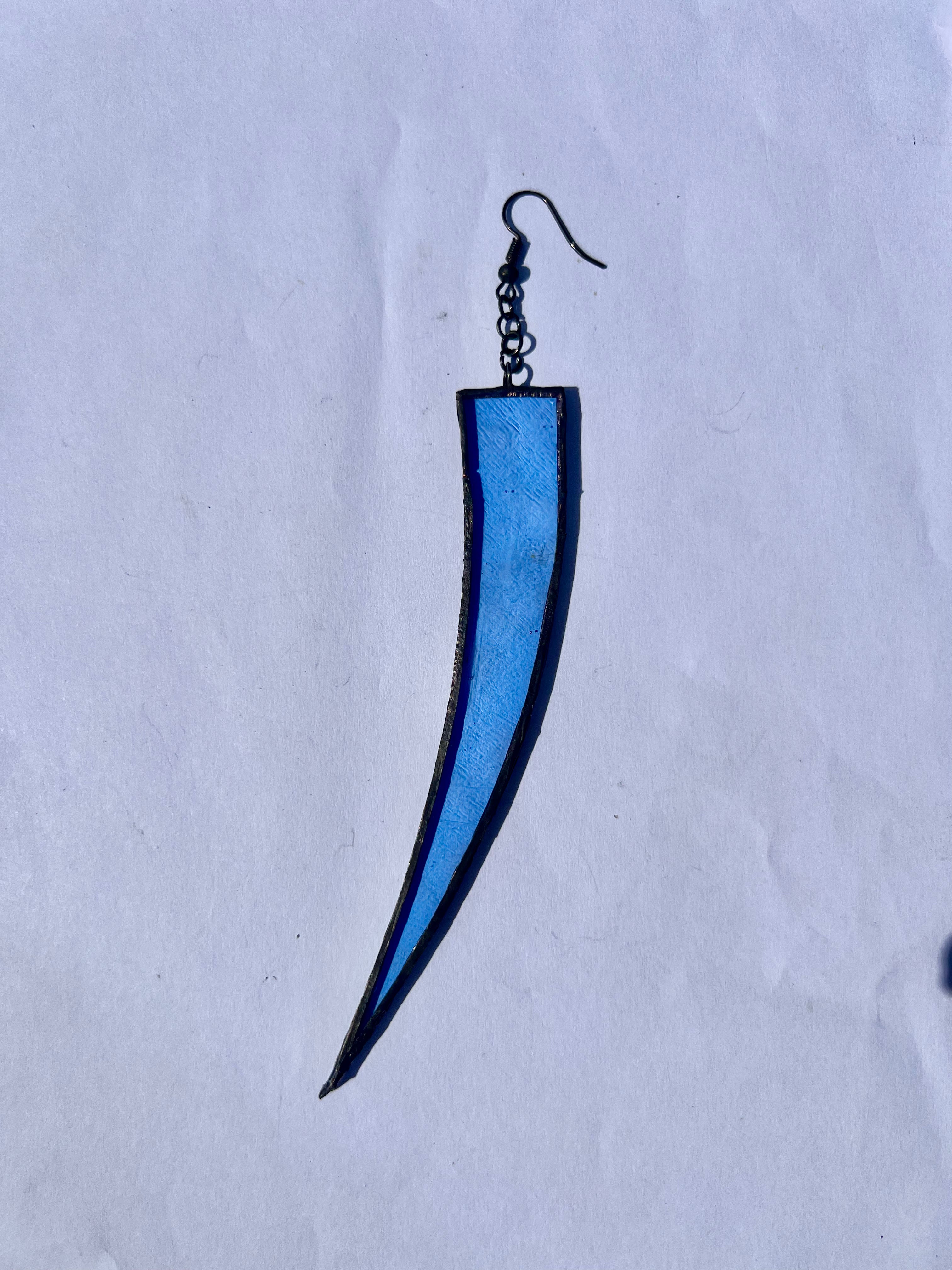 Single Arc Earring – Light Blue Stained Glass with Long Hook
