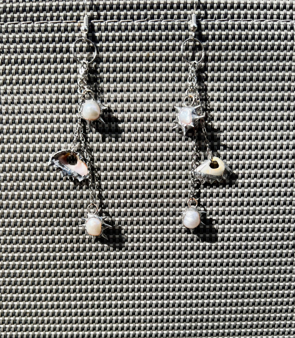 'Can you sea me' Earrings – Spiky Solder with UK Seashell & Pearl Accents