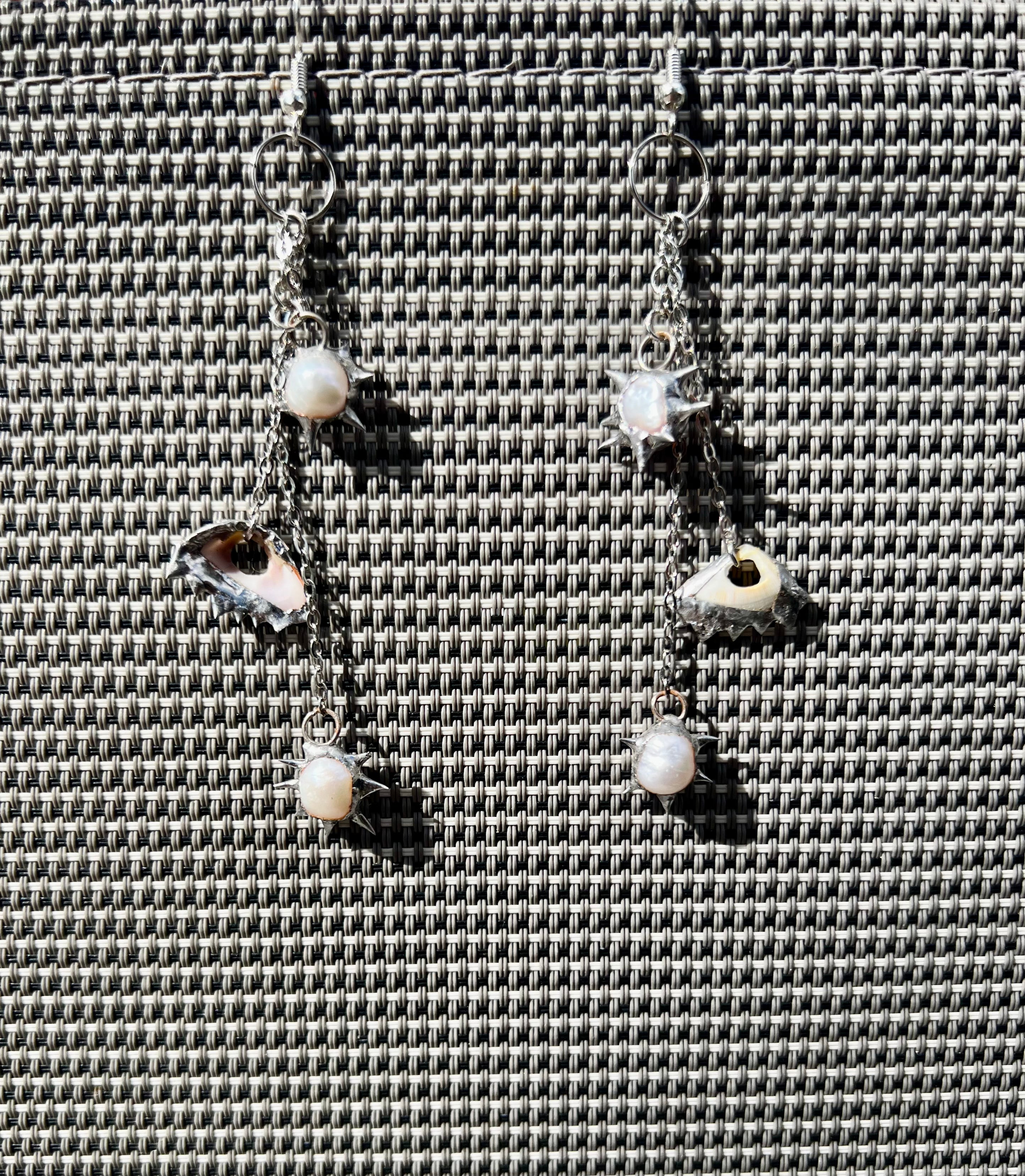 'Can you sea me' Earrings – Spiky Solder with UK Seashell & Pearl Accents