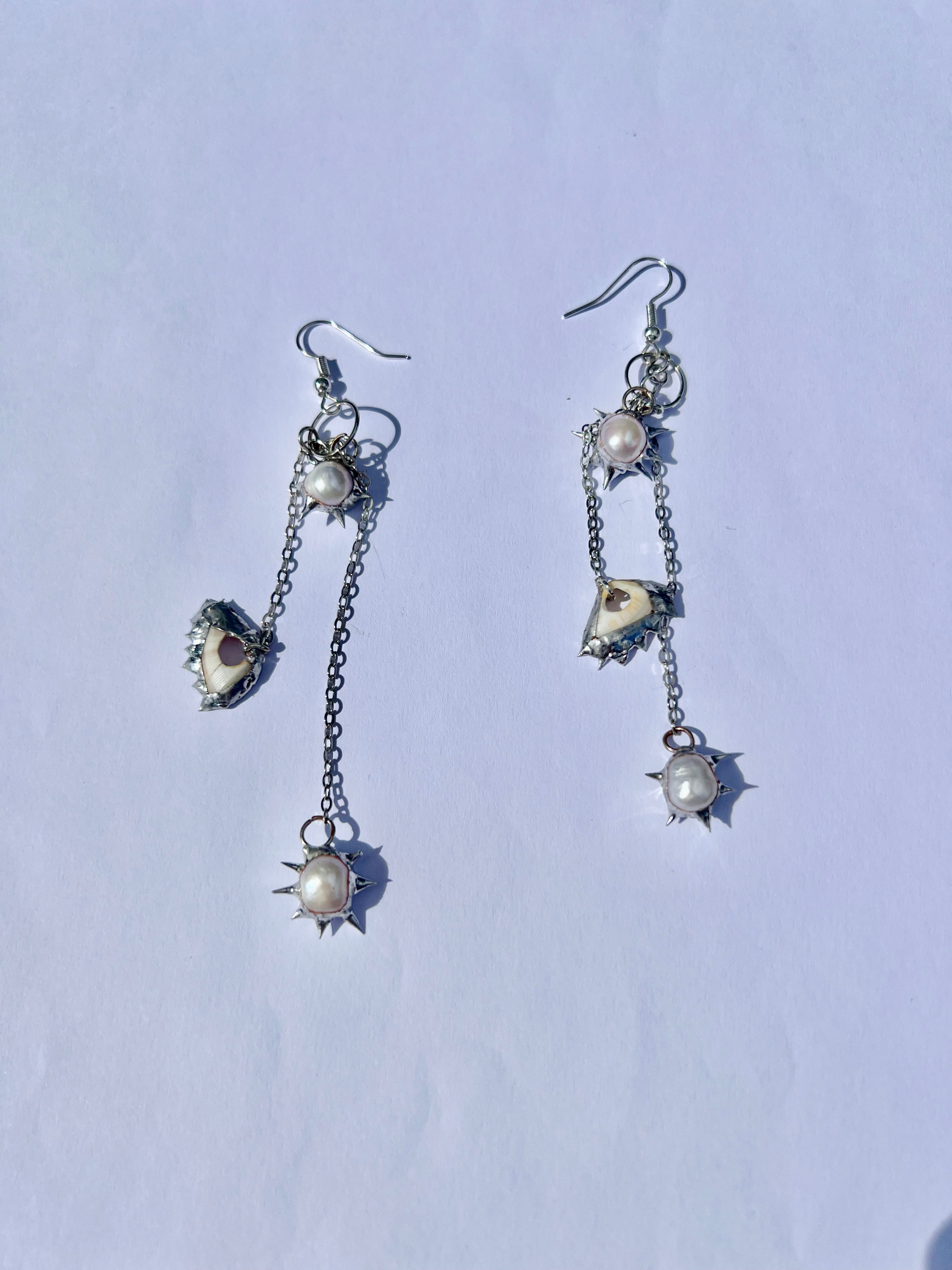 'Can you sea me' Earrings – Spiky Solder with UK Seashell & Pearl Accents
