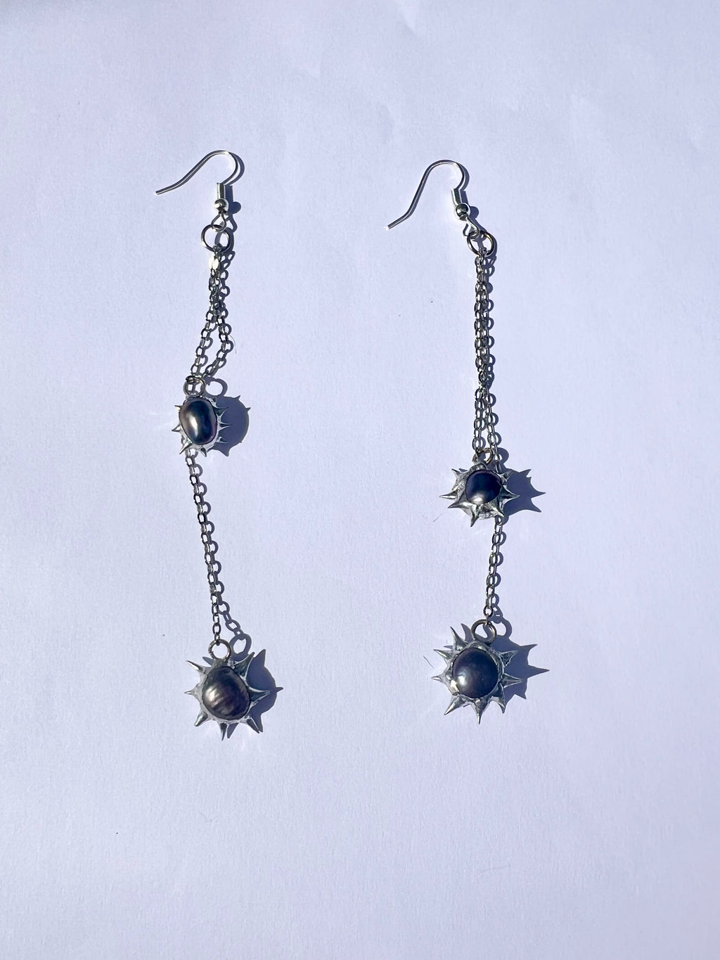 Shadowspike Earrings – Adjustable Dangly Black Pearl with Spikes