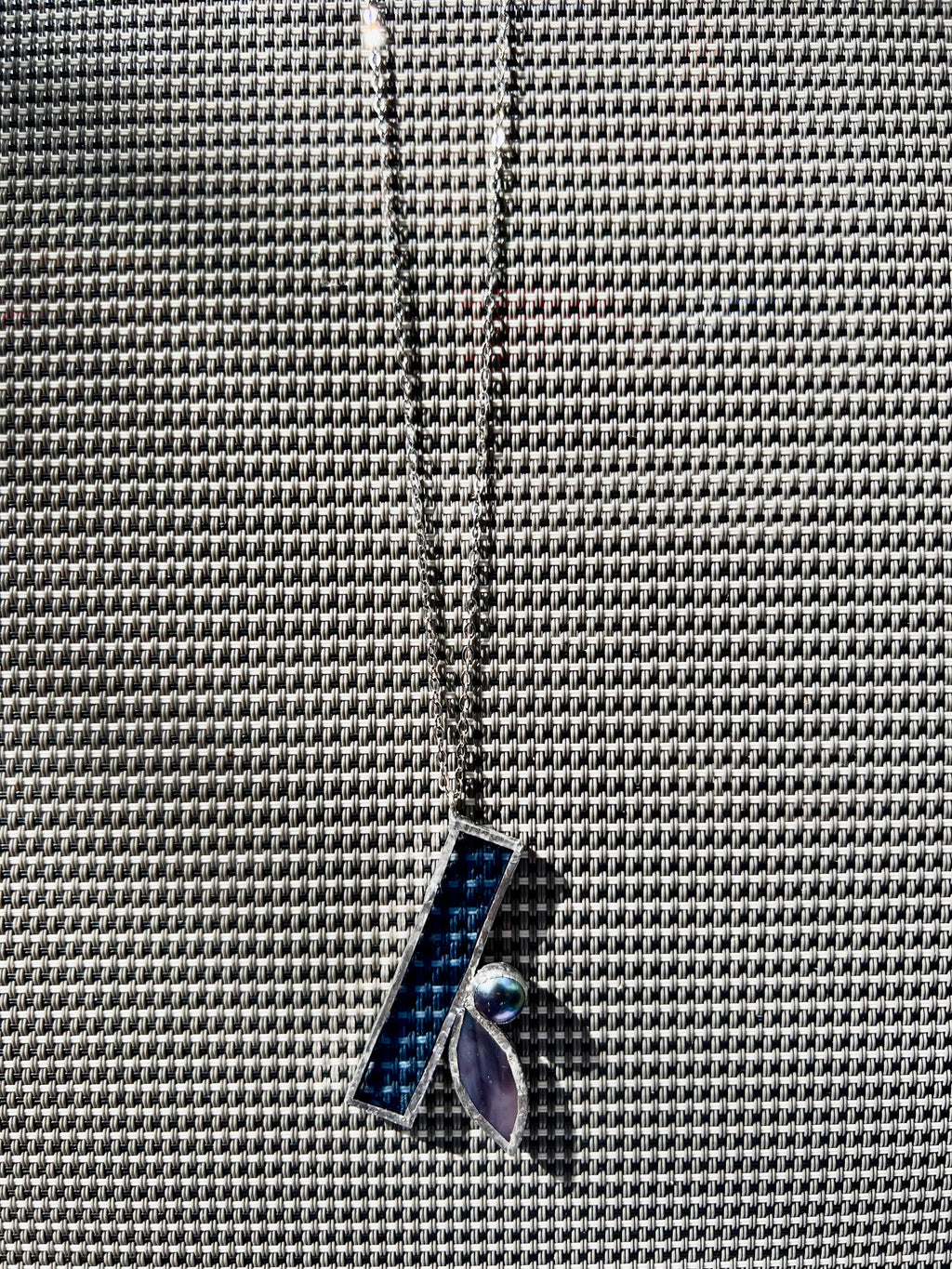 Where glass meets grit - Duo Navy Stained Glass & Pearl on Chain