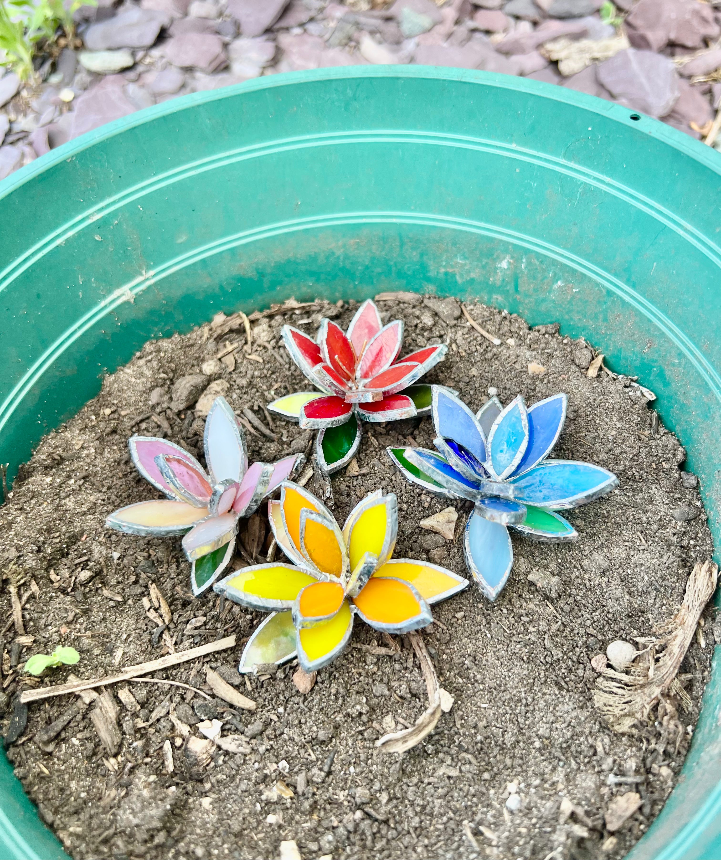 Blooming Light – Handcrafted 3D Stained Glass Flowers for Planters