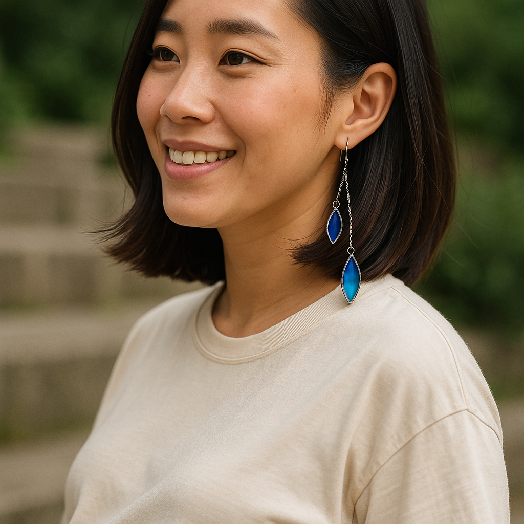 Dancing Leaf Earrings – Adjustable Stained Glass on Stainless Steel