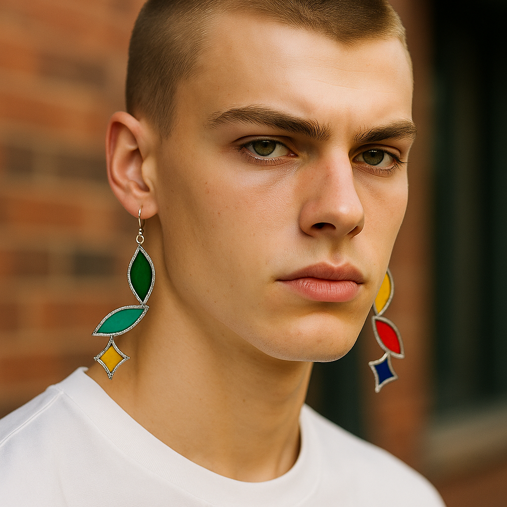 Star & Leaf Contrast Earrings – Bold Stained Glass with Shiny Accent