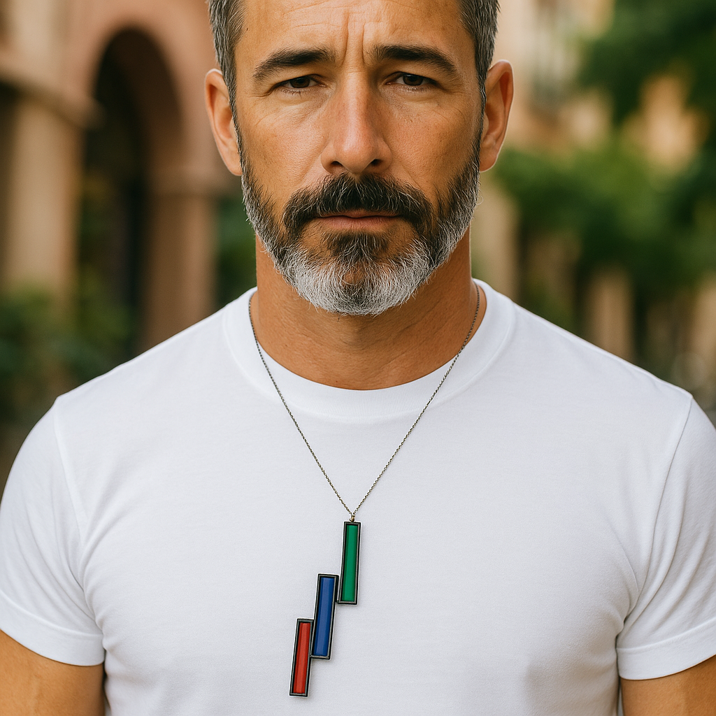 Unisex Trio Necklace – Green, Blue & Red Stained Glass Bars