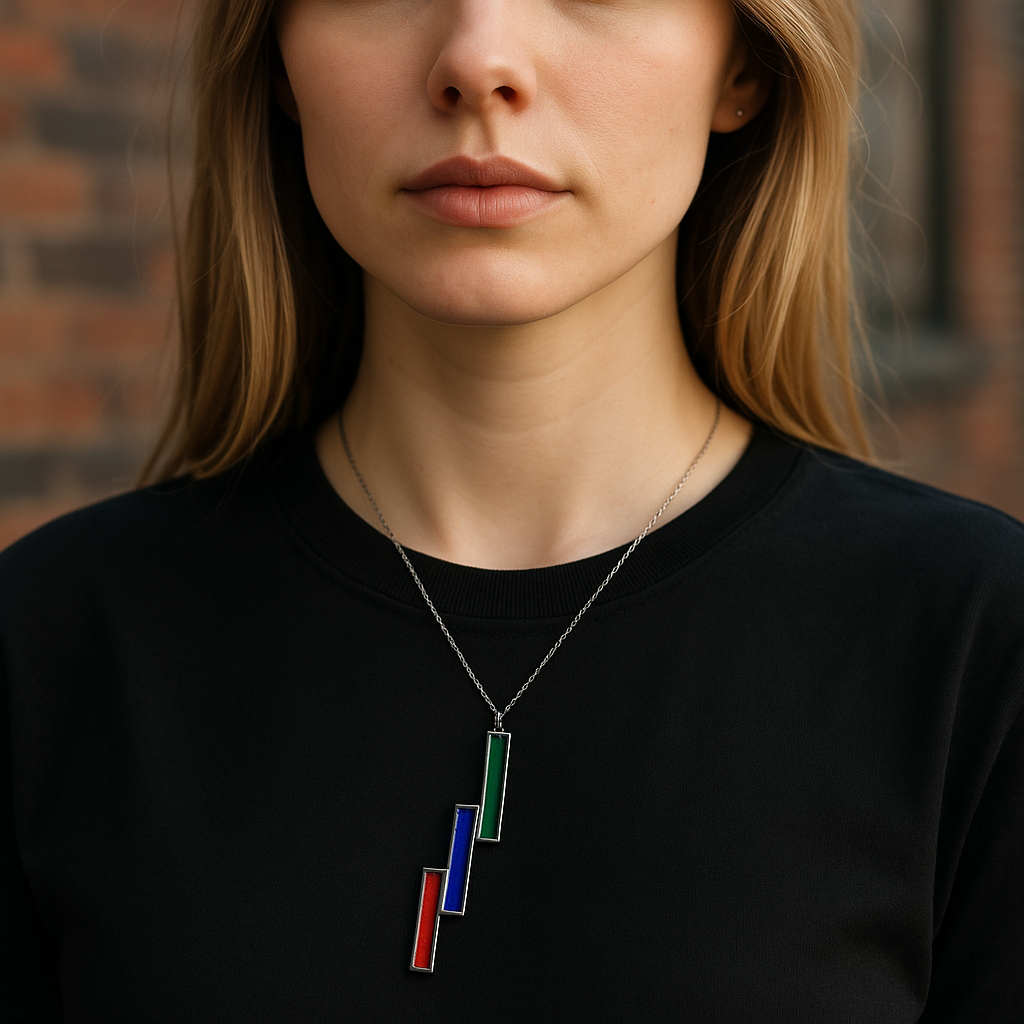Unisex Trio Necklace – Green, Blue & Red Stained Glass Bars