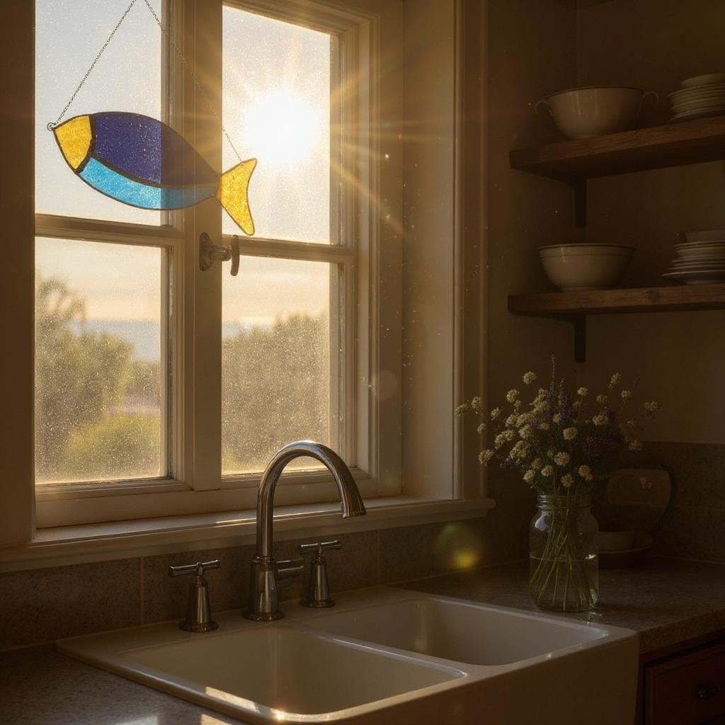 Stained glass fish suncatcher - Purple, Blue & Yellow