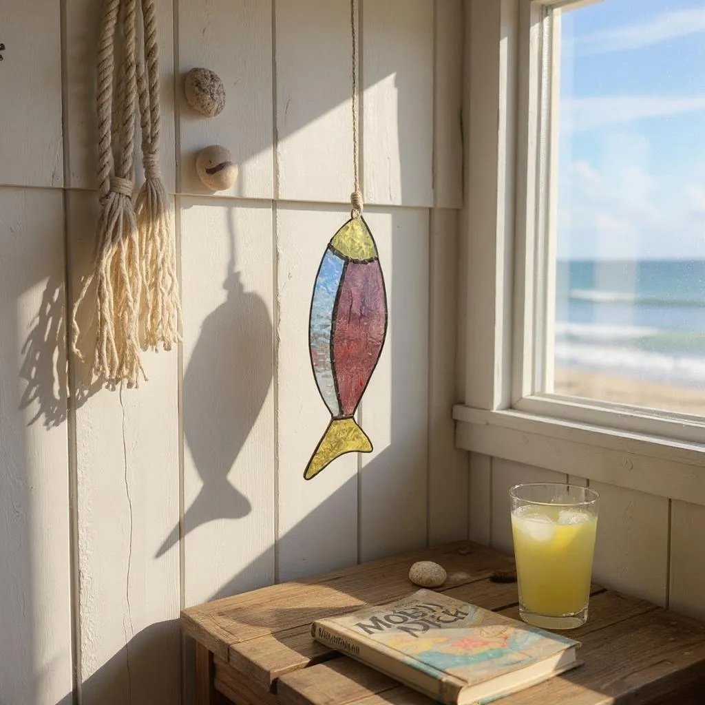 Stained glass fish suncatcher - Purple, Blue & Yellow