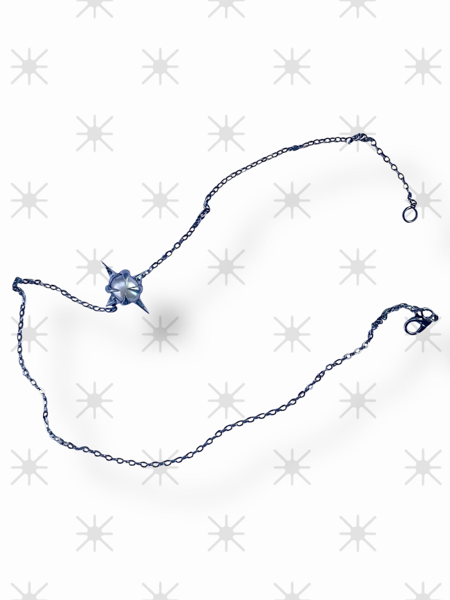 Long Spike Hand Chain with Black Freshwater Pearl