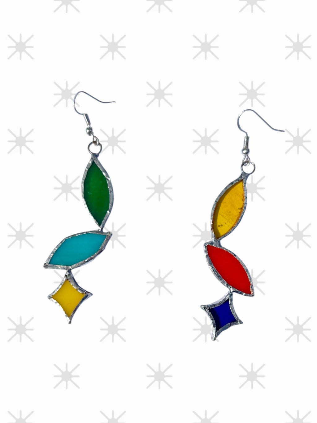 Star & Leaf Contrast Earrings – Bold Stained Glass with Shiny Accent
