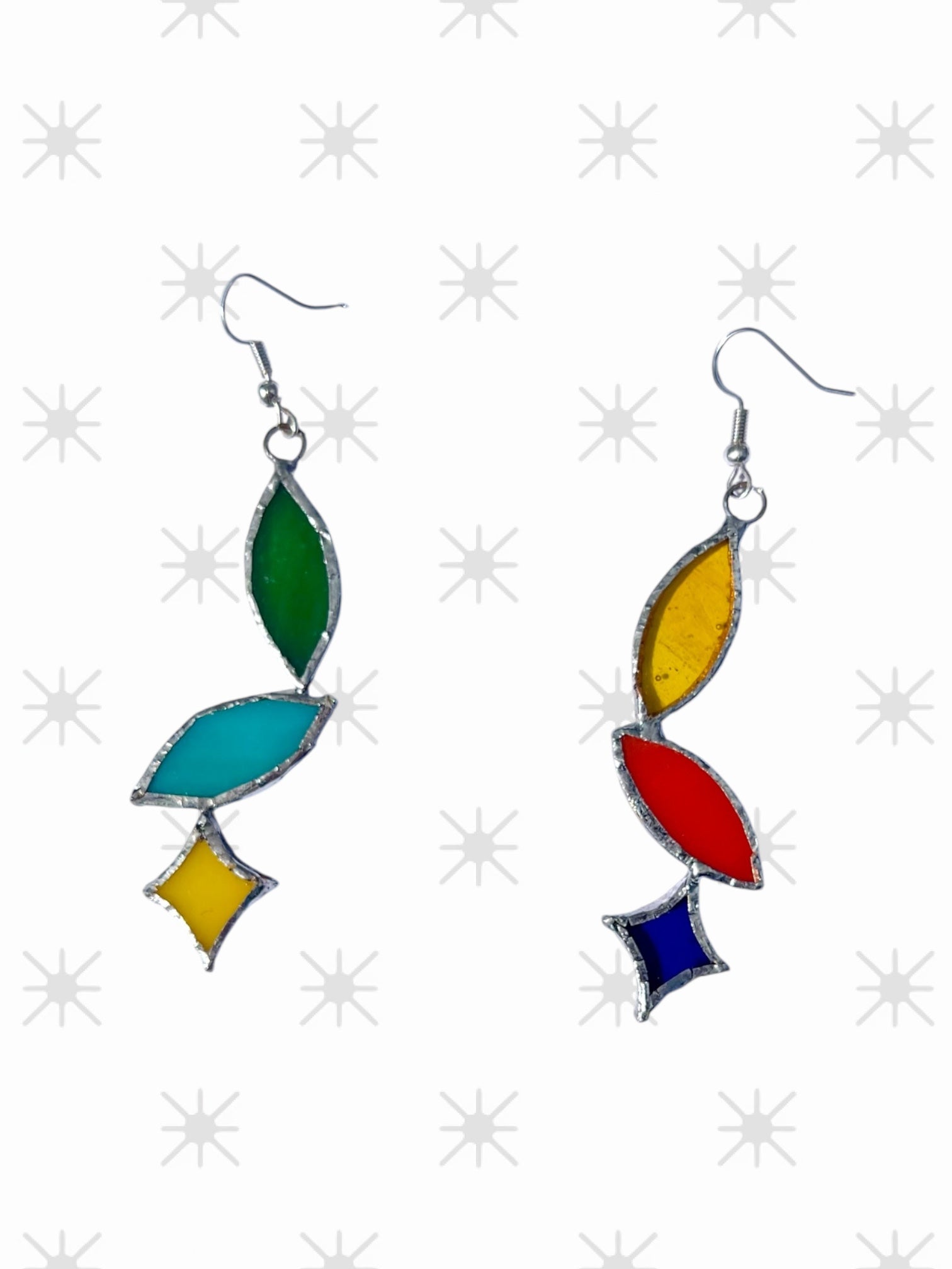 Star & Leaf Contrast Earrings – Bold Stained Glass with Shiny Accent