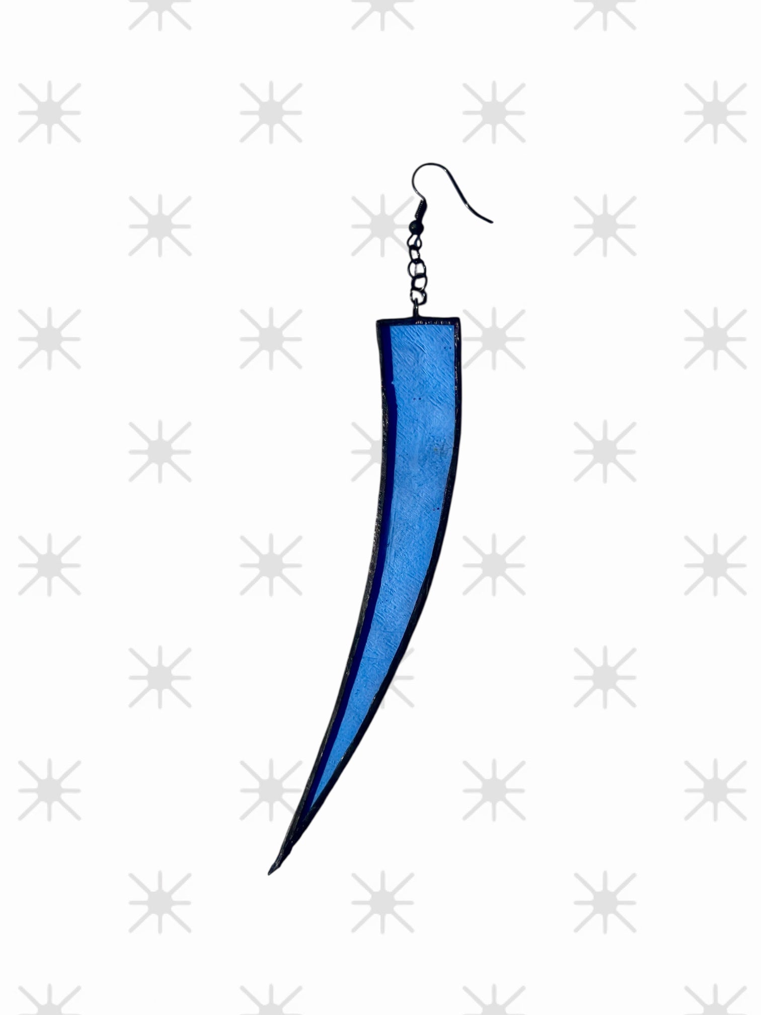 Single Arc Earring – Light Blue Stained Glass with Long Hook