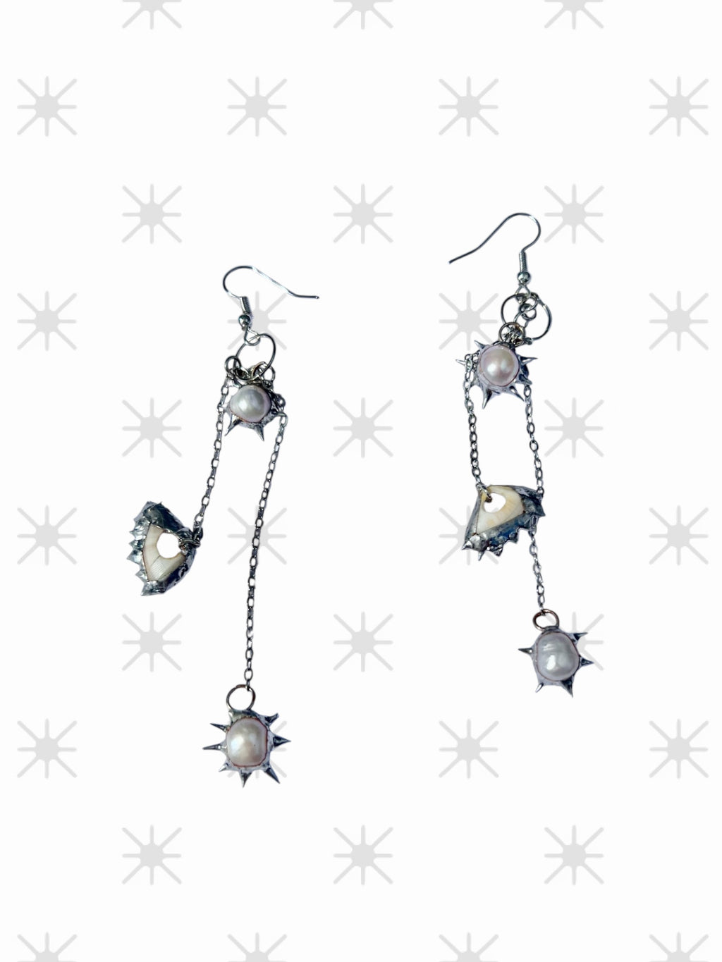 'Can you sea me' Earrings – Spiky Solder with UK Seashell & Pearl Accents