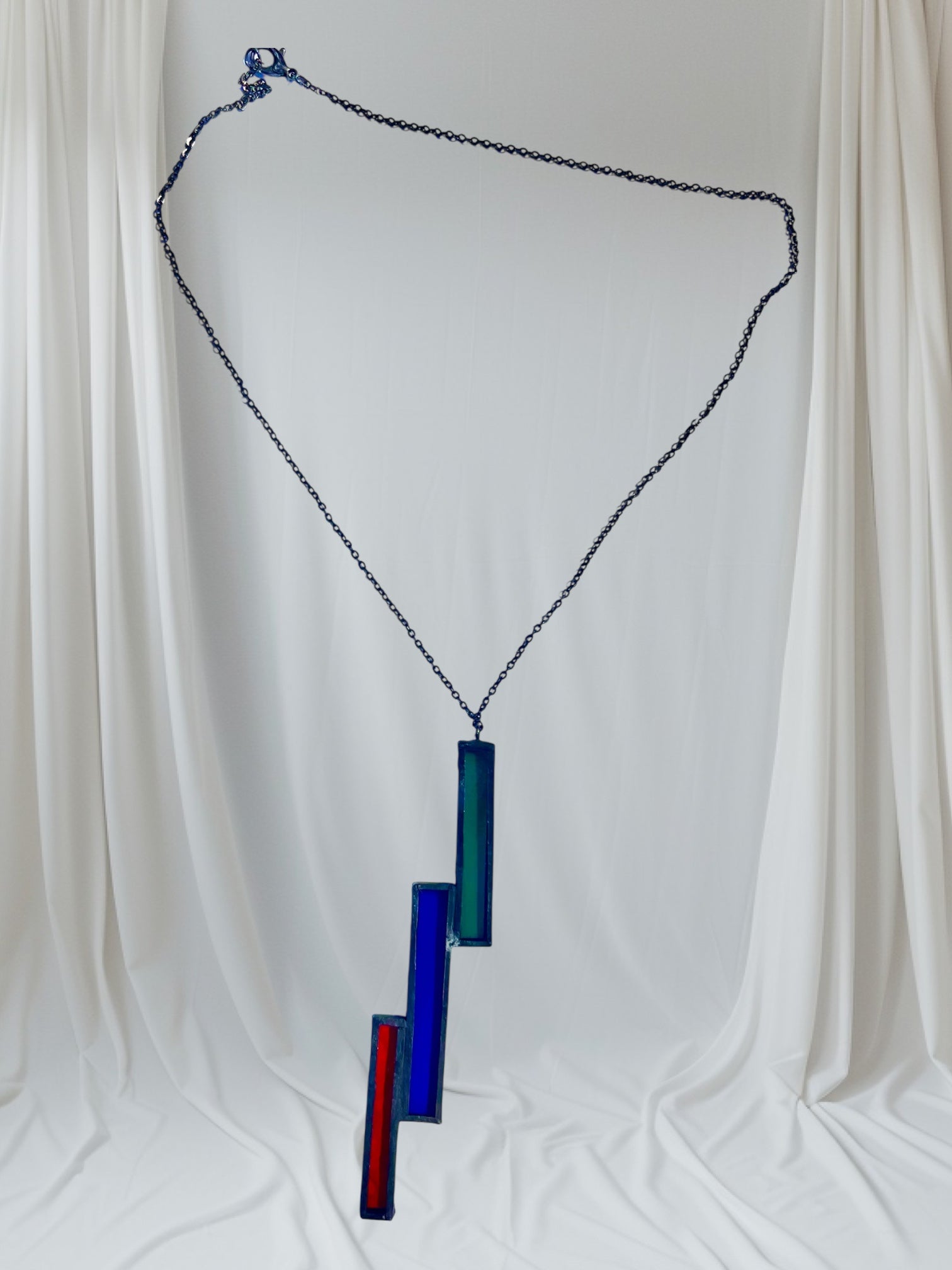 Unisex Trio Necklace – Green, Blue & Red Stained Glass Bars