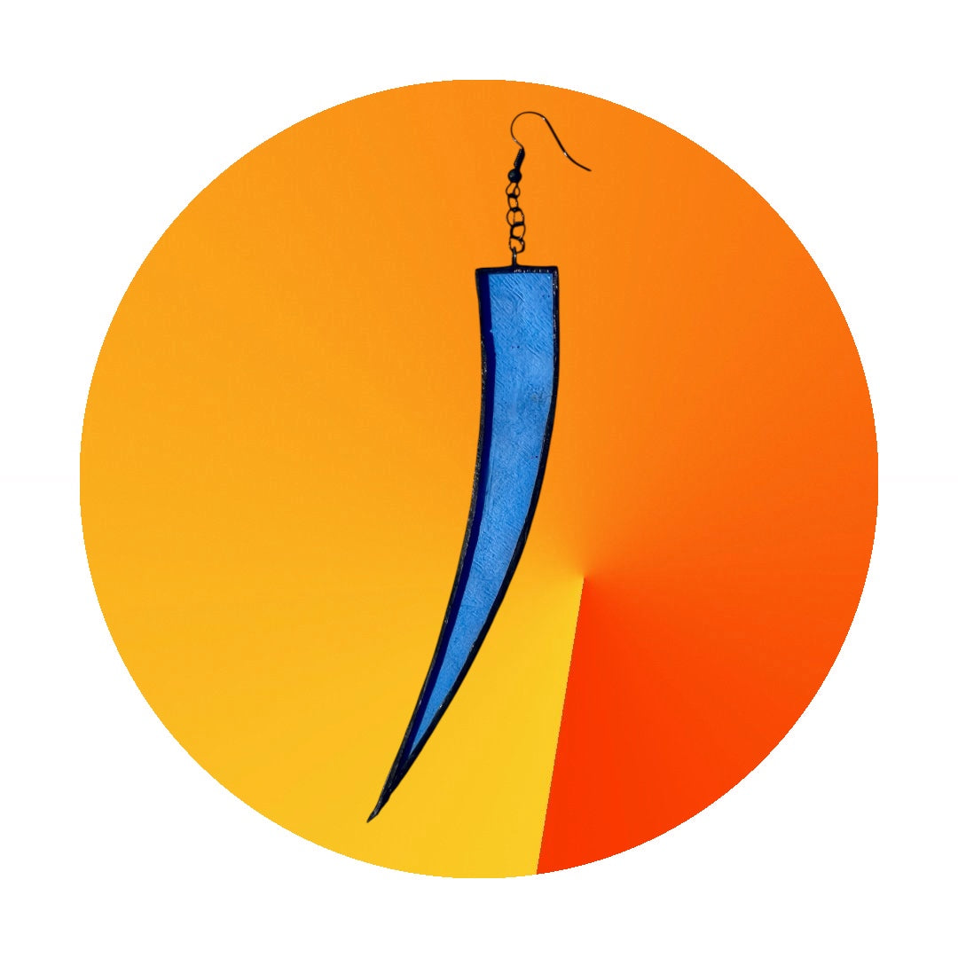 Single Arc Earring – Light Blue Stained Glass with Long Hook