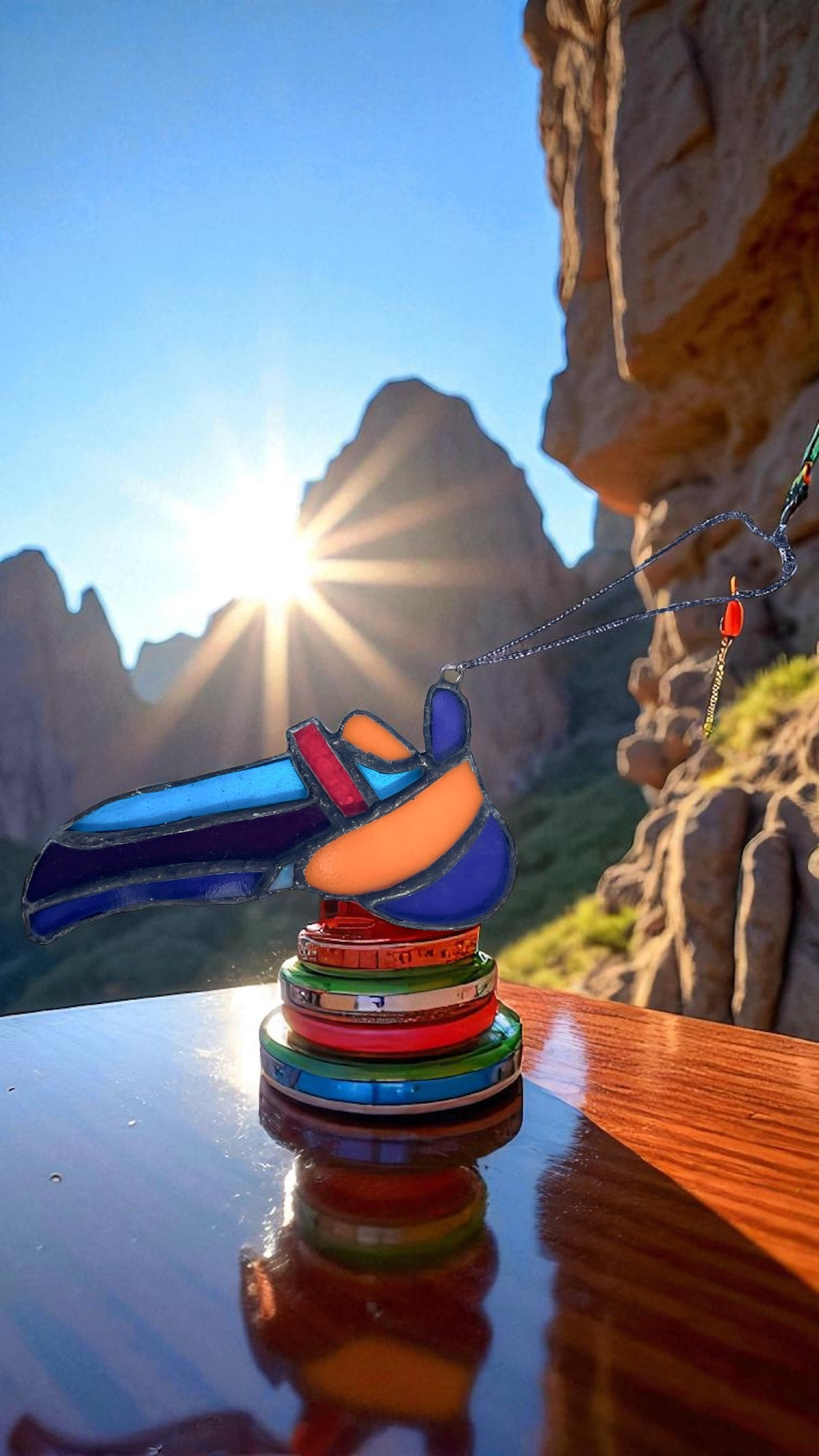 Stained Glass Rock Climbing Shoe – Handcrafted Suncatcher