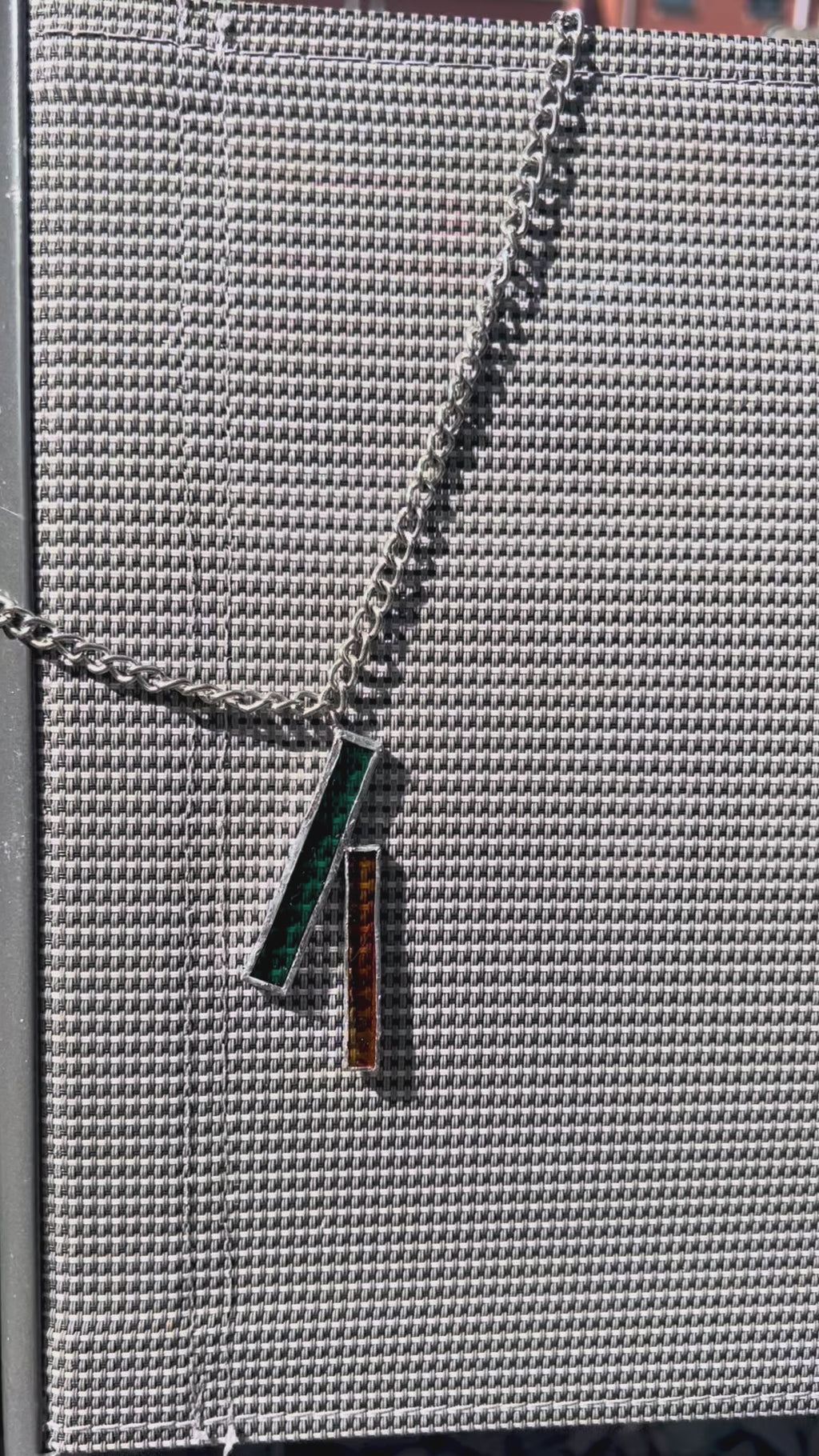 Leo Flame Necklace – Green & Orange Stained Glass on Thick Stainless Steel Chain