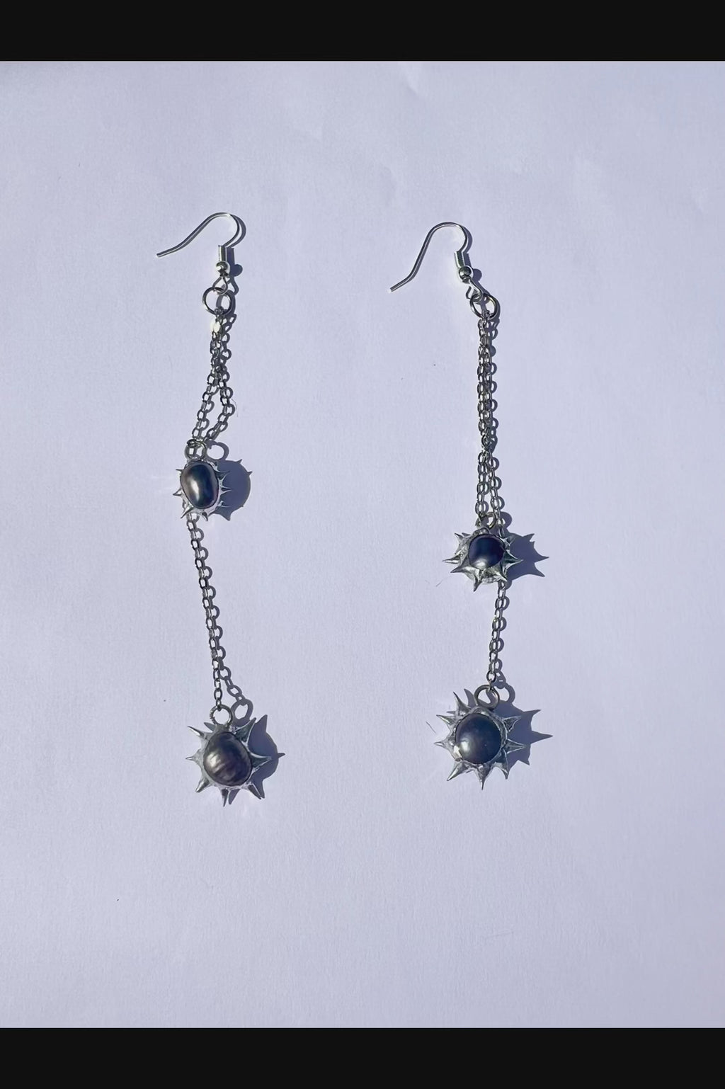 Shadowspike Earrings – Adjustable Dangly Black Pearl with Spikes