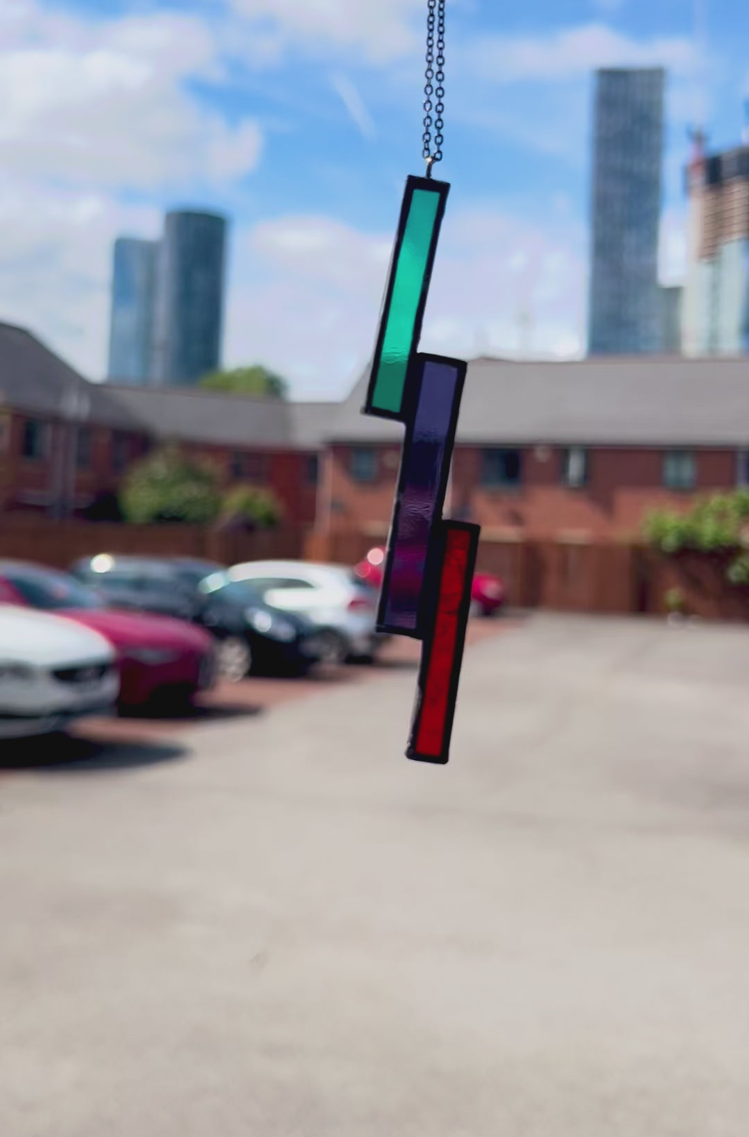 Unisex Trio Necklace – Green, Blue & Red Stained Glass Bars