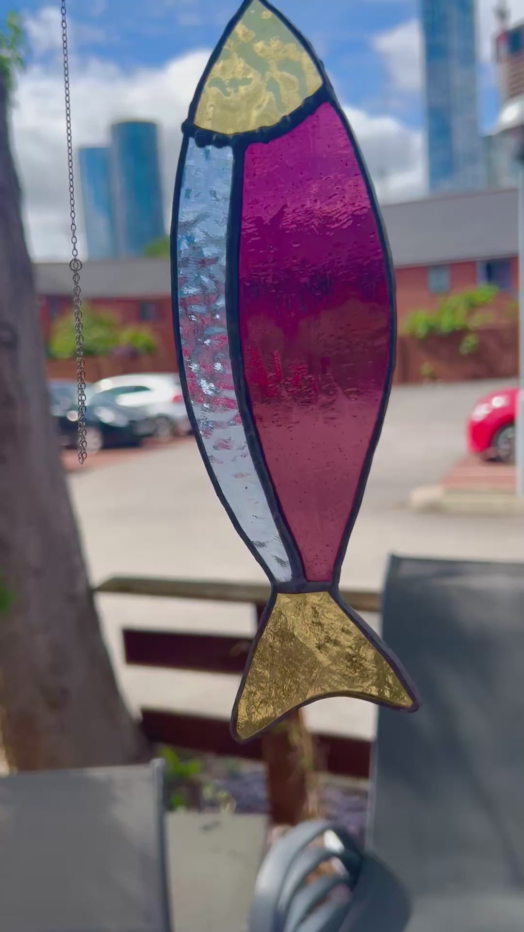 Stained glass fish suncatcher - Purple, Blue & Yellow
