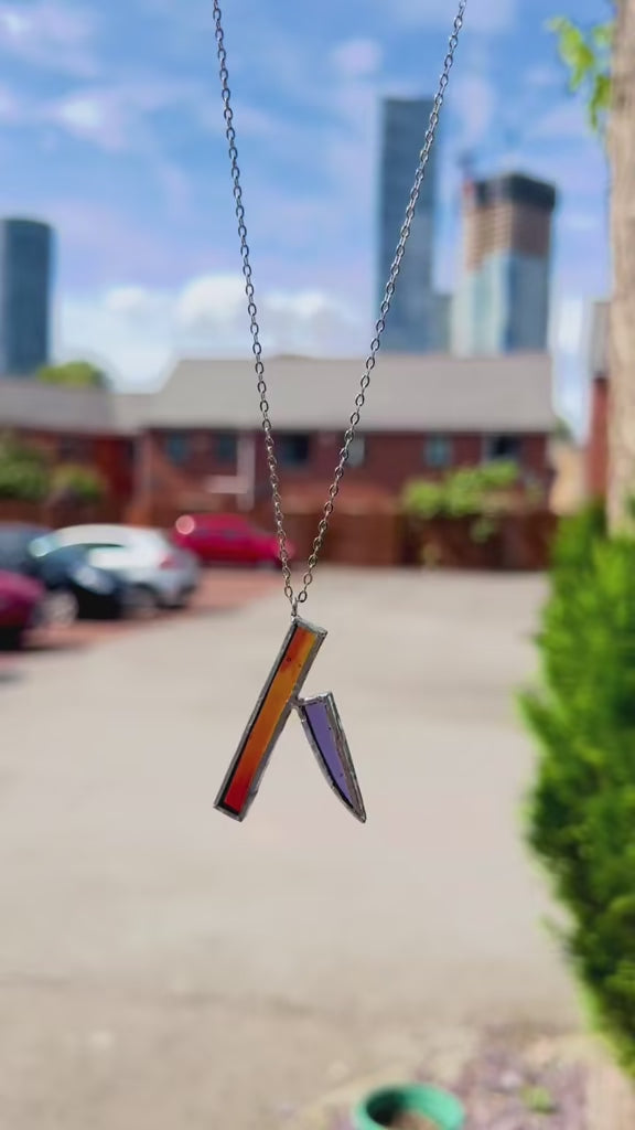 Sunset Pulse Necklace – Orange & Purple Stained Glass